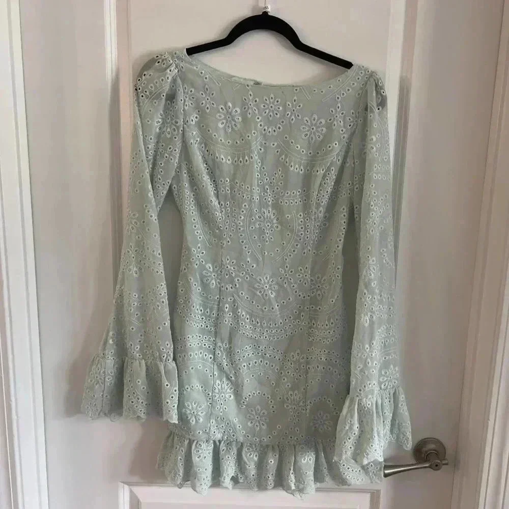 89 Majorelle Esmeralda Seafoam Green Eyelet Dress Size Small - Picture 3 of 8